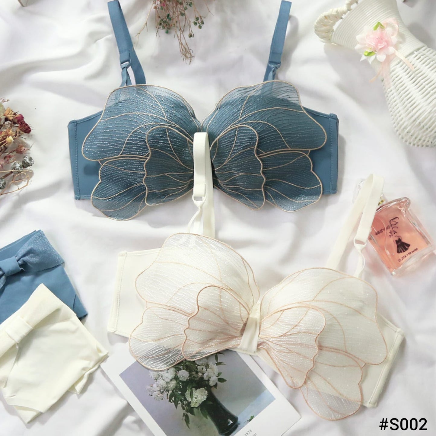 Butterfly Style Mesh Bow Bra Panty Set