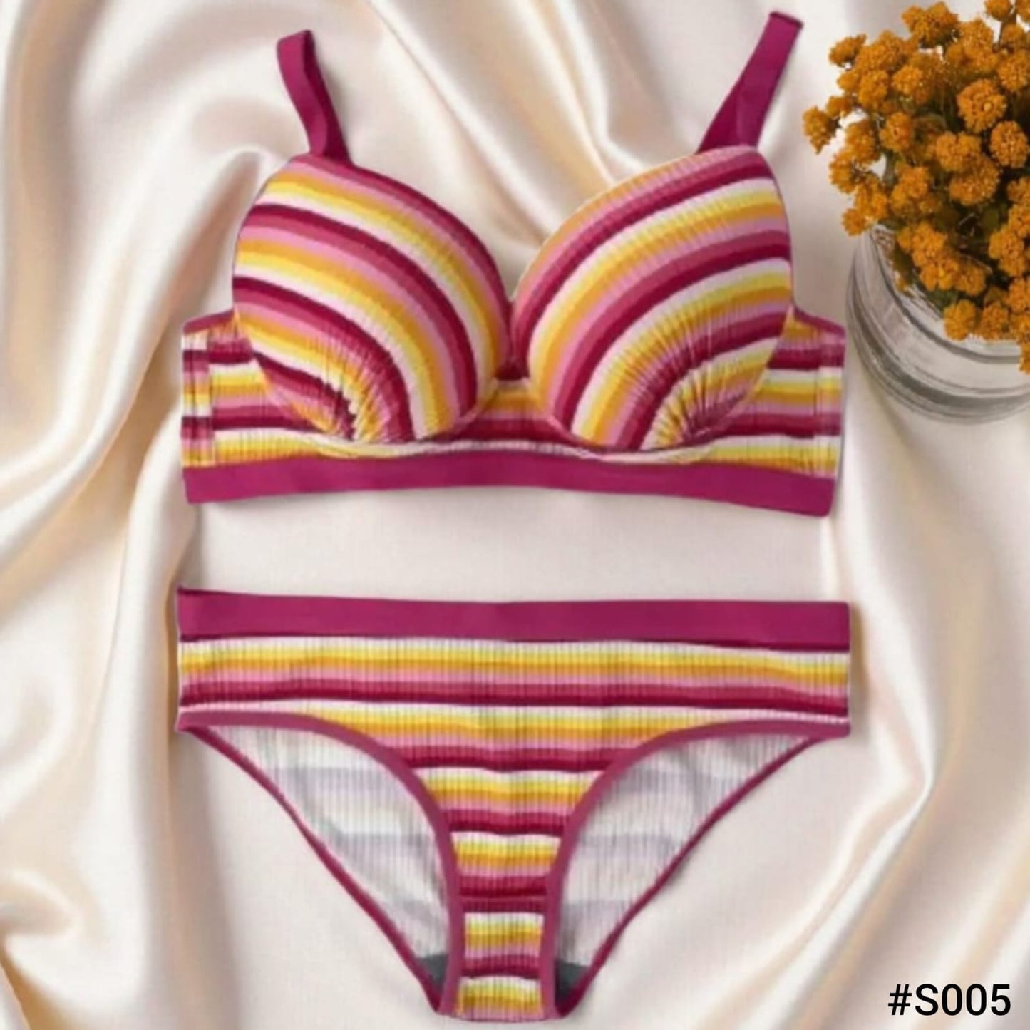 Trendy Rainbow Stripe Bra & Panty Set
