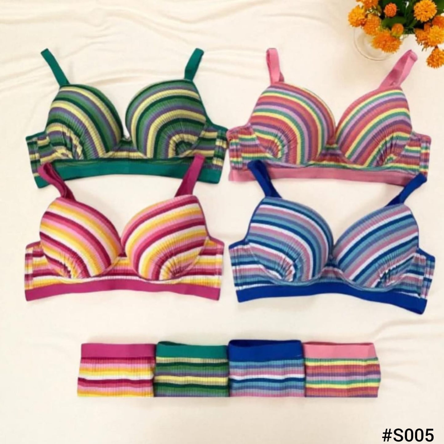 Trendy Rainbow Stripe Bra & Panty Set