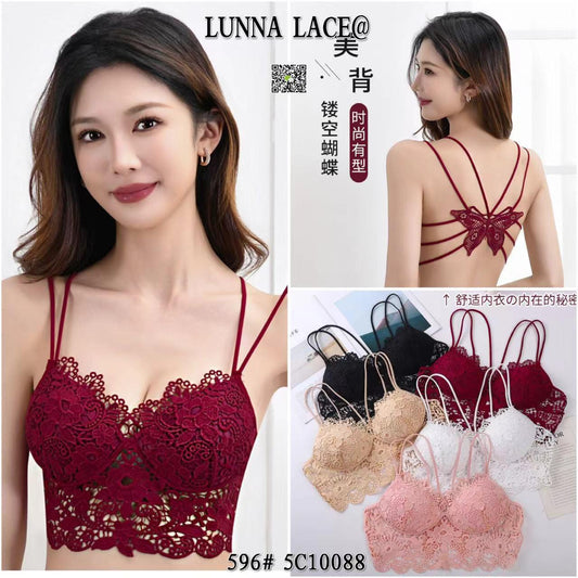 Floral lace bra for women  thin padded deep v neck wireless bra
